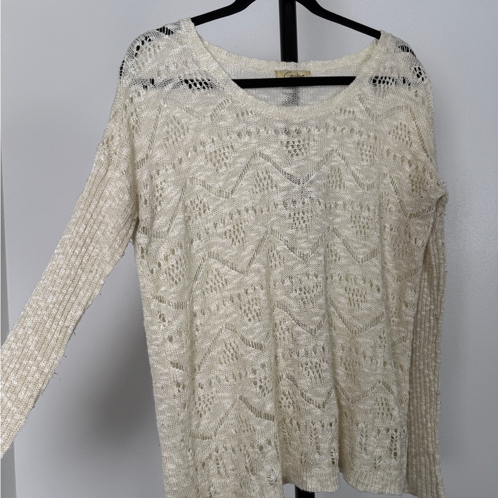 Cecio Metallic Open-Knit Sweater Top – Size S